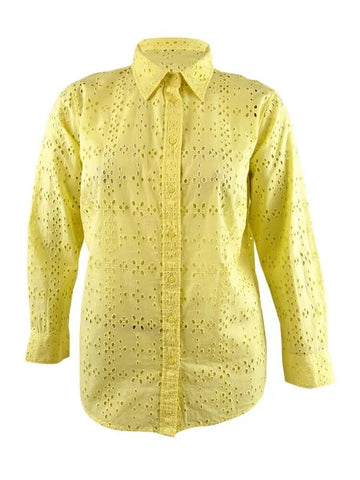 Lauren Ralph Lauren Women's Plus Eyelet Cotton Shirt Size 3X, Yellow)