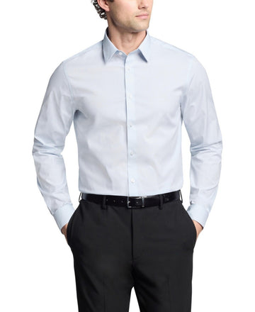 Calvin Klein Steel Slim Fit Dress Shirt Blue Check Size 17.5x32/33 MSRP $85