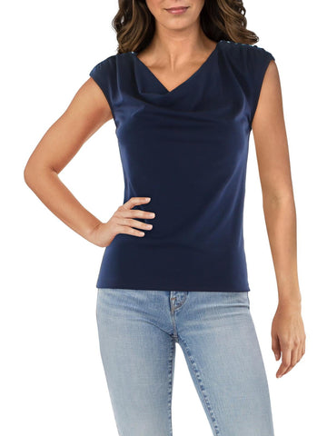 Lauren Ralph Lauren Womens Cowl Neck Sleeveless Blouse Blue Size M
