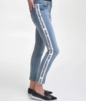 KARL LAGERFELD PARIS Women's Contrast Logo Taping Banded Jeans Blue Size 16 $100