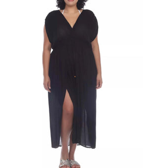 Raviya BLACK Plus Size Front Slit Cover-up Maxi Dress, US Size 1X MSRP $58