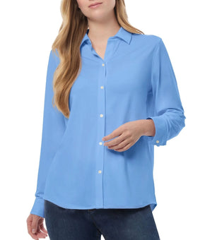Jones New York Petite Collared Button-Front Shirt Blue Size PL MSRP $80