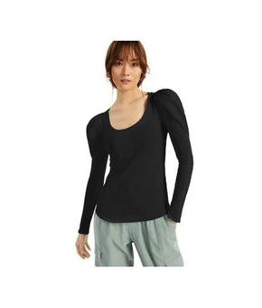 INC International Concepts Shirt Womens Size L Black Scoop Neck Puff Sleeve $50
