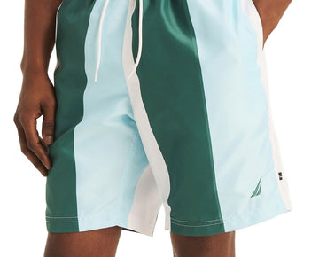 Nautica Men's Vertical Stripe 6" Swim Trunks Green Blue Size M MSRP $70