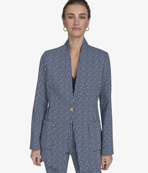 Tommy Hilfiger Women Gingham-Print Snap-Front Jacket Blue Black Size 8 MSRP $159