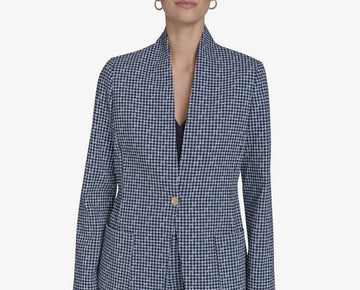 Tommy Hilfiger Women Gingham-Print Snap-Front Jacket Blue Black Size 8 MSRP $159