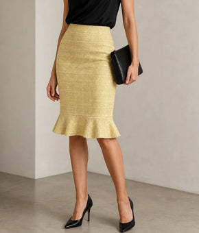 Donna Karan New York Women's Tweed Pencil Skirt Lined Zip Yellow Size 10 $99