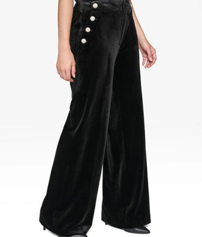 KARL LAGERFELD Black Women's Velvet Rhinestone-Button pockets Pants Size 8 $119