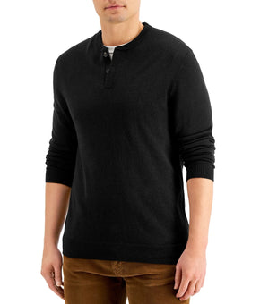 Club Room Mens Sweater Navy Small Henley Pullover Solid Blue Size S