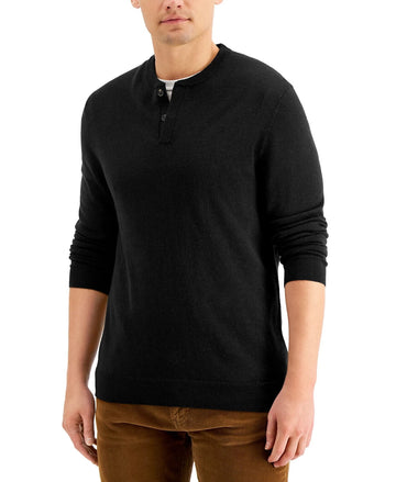 Club Room Mens Sweater Navy Small Henley Pullover Solid Blue Size S