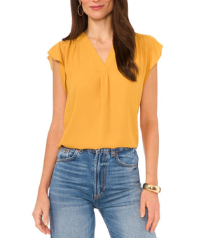 Vince Camuto Women's V-Neck Flutter Short Sleeve Top Yellow Size XL