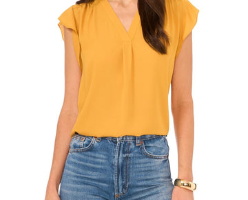 Vince Camuto Women's V-Neck Flutter Short Sleeve Top Yellow Size XL