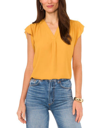 Vince Camuto Women's V-Neck Flutter Short Sleeve Top Yellow Size XL