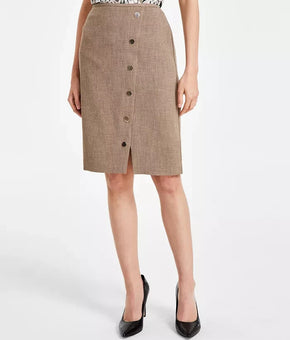 Kasper Womens Snap-Detail Skirt Cypress Grey Brown Size 12 MSRP $79