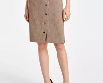 Kasper Womens Snap-Detail Skirt Cypress Grey Brown Size 12 MSRP $79
