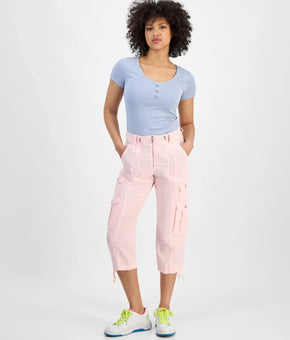 GUESS Women's Kai Tie-Hem High-Rise Cargo Pants Pink Size 26 MSRP $118