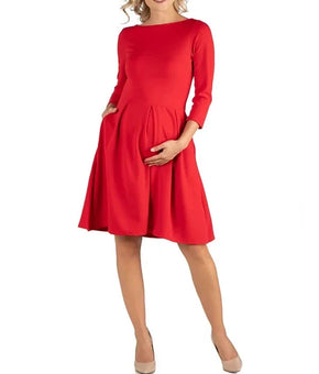 24seven Comfort Apparel Fit N Flare Maternity Dress Pockets Red Size 2X MSRP $63