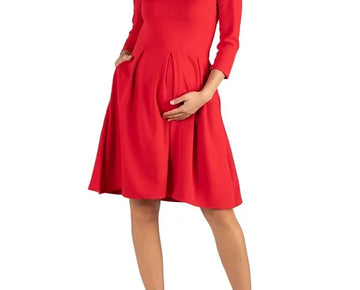 24seven Comfort Apparel Fit N Flare Maternity Dress Pockets Red Size 2X MSRP $63