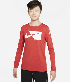 Nike Big Boys Dri-Fit Training T-shirt Red Long Sleeve T-Shirt Size L