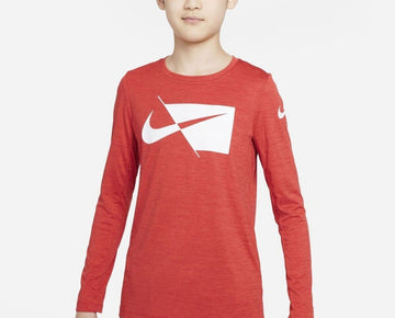 Nike Big Boys Dri-Fit Training T-shirt Red Long Sleeve T-Shirt Size L