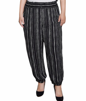 NY Collection Plus Size 1X Smock-Waist Pants Black Gray