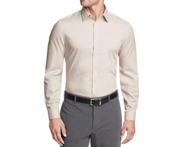 Calvin Klein Men's Dress Shirt Regular Fit Herringbone Stretch Sand