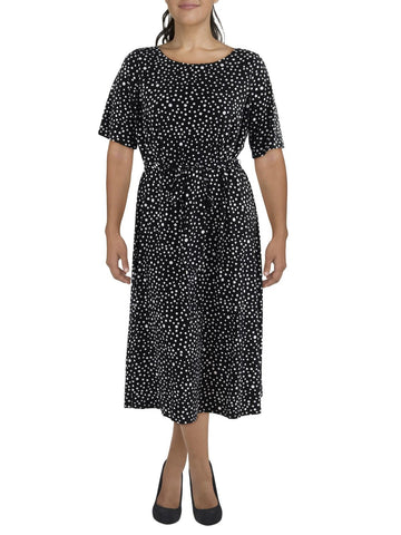 Kasper Womens Plus Polka Dot Midi Wear To Work Dress Size 16W Black