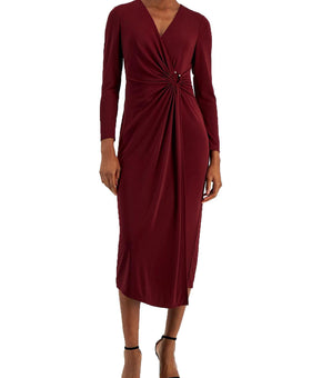 Anne Klein Womens Gathered Midi Dress Dark Red Size XS MSRP $149