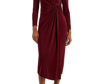 Anne Klein Womens Gathered Midi Dress Dark Red Size XS MSRP $149