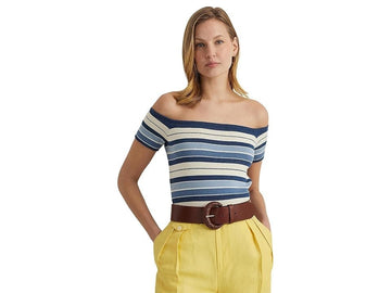 Lauren Ralph Lauren Womens Striped Off-The-Should Blue Size XL MSRP $125