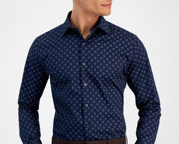 Alfani Mens Slim fit Dress Shirt Size M 15/15.5x32/33 Navy Blue MSRP $65