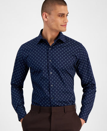 Alfani Mens Slim fit Dress Shirt Size M 15/15.5x32/33 Navy Blue MSRP $65