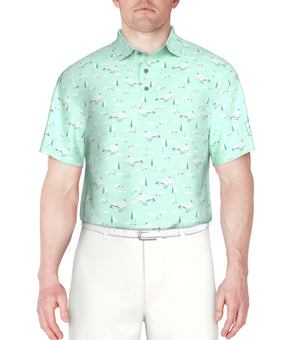 PGA TOUR Men's Stretch-Performance Patterned Polo Shirt Green Size XXL MSRP $68