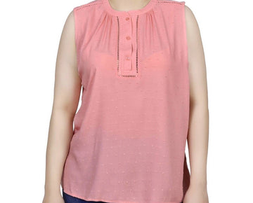 NY Collection Petite Sleeveless Swiss Dot Blouse Top Pink Size PM