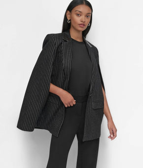 DKNY Women's Pinstriped Cape Jacket Black Size XS MSRP $209
