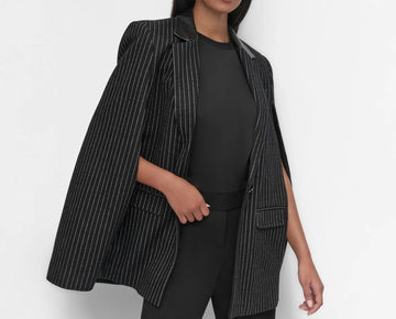 DKNY Women's Pinstriped Cape Jacket Black Size XS MSRP $209