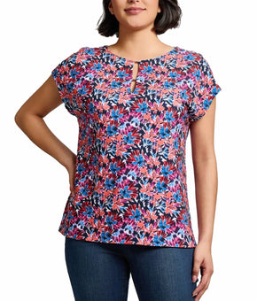 Jones New York Women's Floral-Print Cap-Sleeve Top Red Size XL MSRP $60