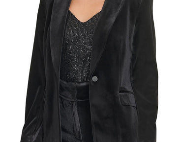Calvin Klein Womens Solid Velvet One-Button Blazer Black Size 4 MSRP $149
