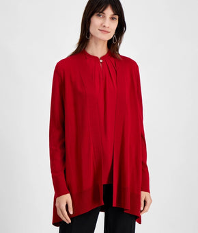 Kasper Women's Open-Front Long Cardigan Red Size XS MSRP $79