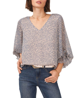 Vince Camuto Women's V-neck Blouson Sleeve Blouse Blue Size M MSRP $79
