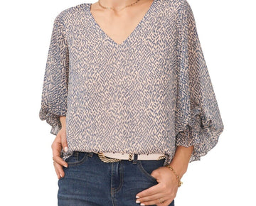 Vince Camuto Women's V-neck Blouson Sleeve Blouse Blue Size M MSRP $79