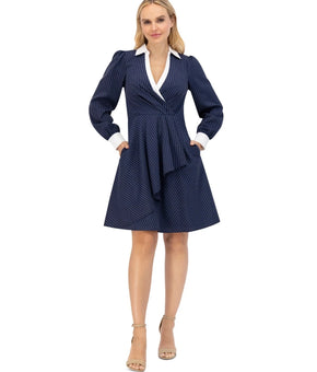Eliza J Women's Twist-Front Cascade Shirt Dress Blue Size 6 MSRP $148