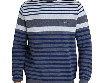 Dkny Men's Stripe Sweater Navy Gray Size XL MSRP $90