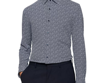 HUGO BOSS Men's Hank Slim Fit Geo Print Shirt Black Size 16 (Large) MSRP $198