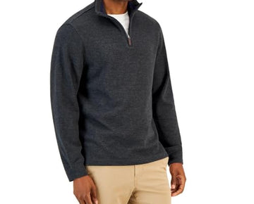 Club Room Mens Big & Tall 1/4 Zip Mock Neck Sweatshirt Gray Size L