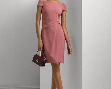 Lauren Ralph Lauren Women Twisted Off-The-Shoulder Dress Pink Size 16 MSRP $175