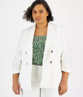 Bar III Women's Linen-Blend Open-Front Blazer WHITE Plus Size 3X MSRP $129