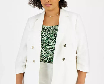 Bar III Women's Linen-Blend Open-Front Blazer WHITE Plus Size 3X MSRP $129