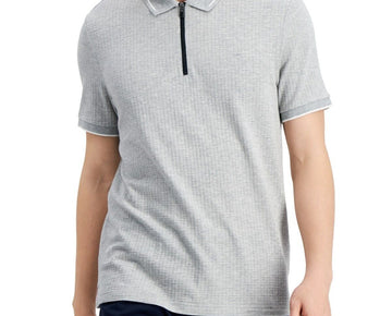 MICHAEL KORS Men's Waffle-Jacquard Front-Zip Polo Gray Size S MSRP $118