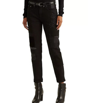 Ralph Lauren Women Patchwork Relaxed Tapered Jeans Wash Black Size 10 MSRP $175